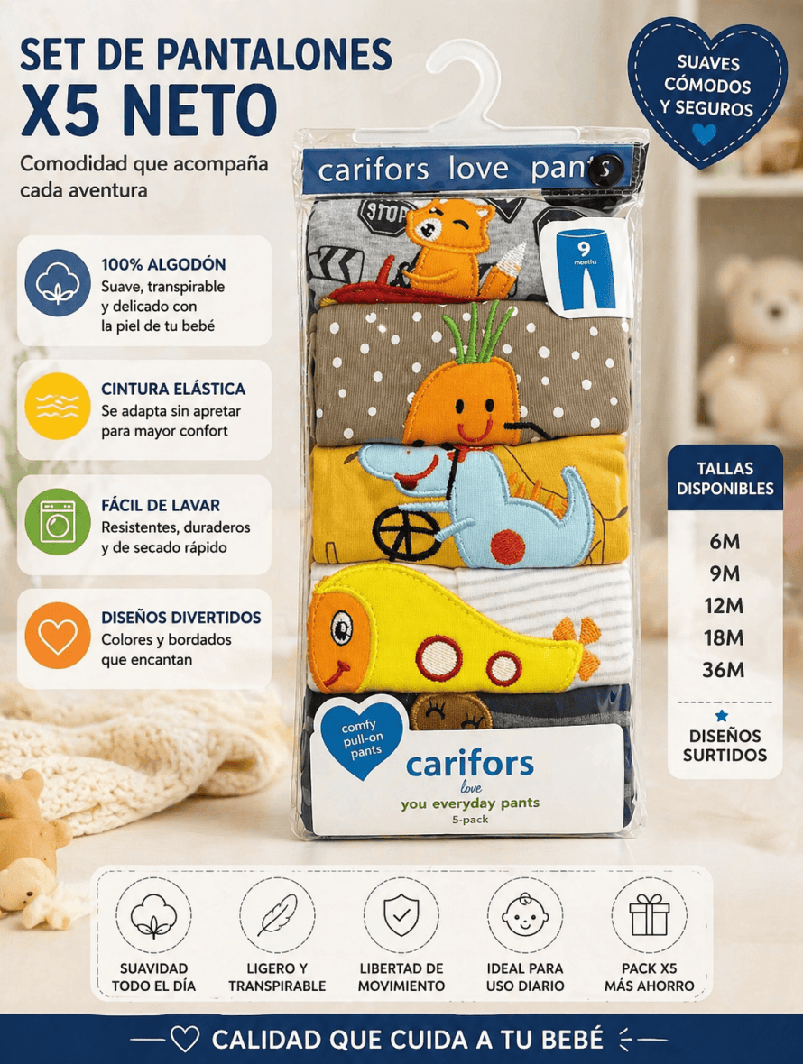 1226-Set de Pantalones para Bebé x5 en Algodón | Cómodos